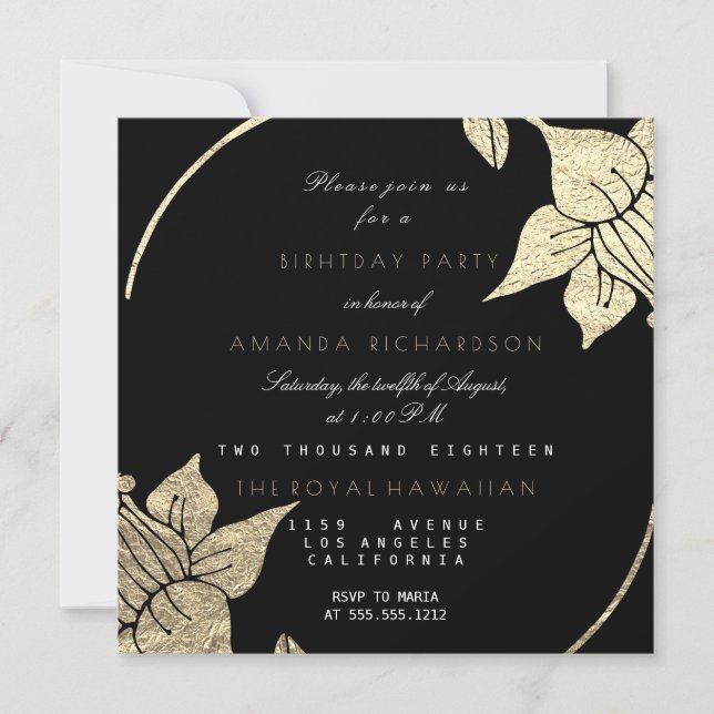 Invitación Partido de Cumpleaños Golden Champaign Floral Glam (Anverso)