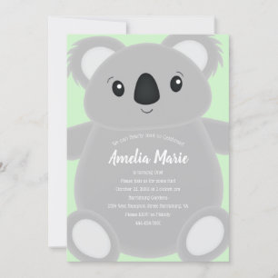 Invitación Partido de cumpleaños Green Koala Bear