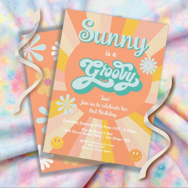 Invitación Partido de cumpleaños Hippie Groovy Sun Flower Pow (Subido por el creador)