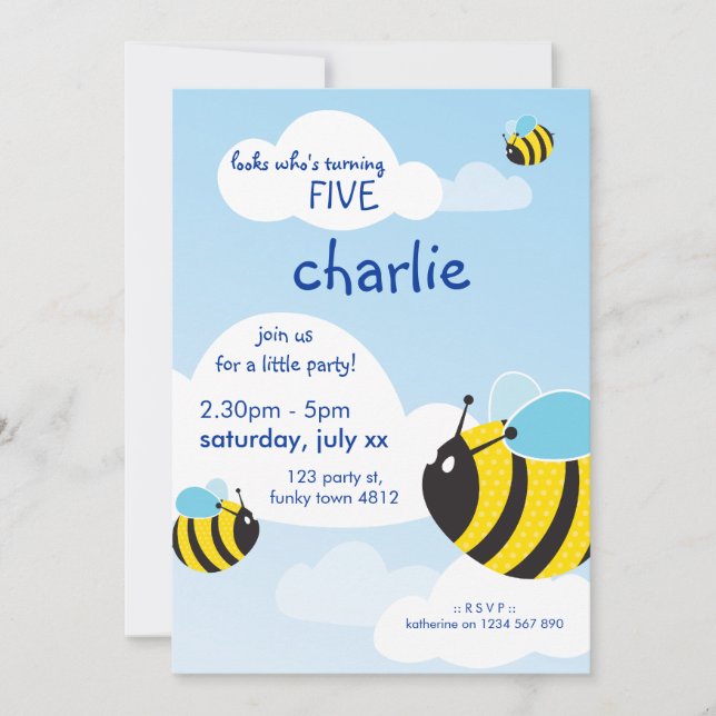 Invitación PARTIDO DE CUMPLEAÑOS INVITA :: Abejas en el cielo (Anverso)