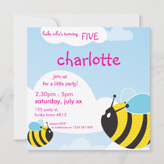 Invitación PARTIDO DE CUMPLEAÑOS INVITA :: Abejas en el cielo (Anverso)