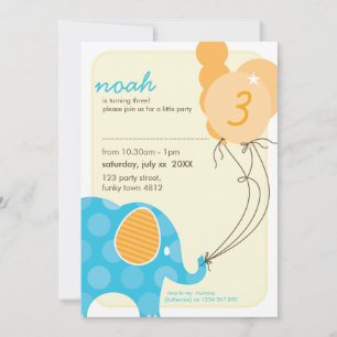 Invitación PARTIDO DE CUMPLEAÑOS INVITA :: elefante + globos 