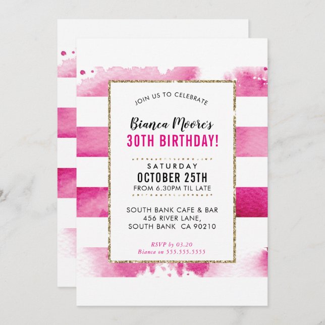 Invitación PARTIDO DE CUMPLEAÑOS INVITAR raya acuarela rosa d (Anverso / Reverso)