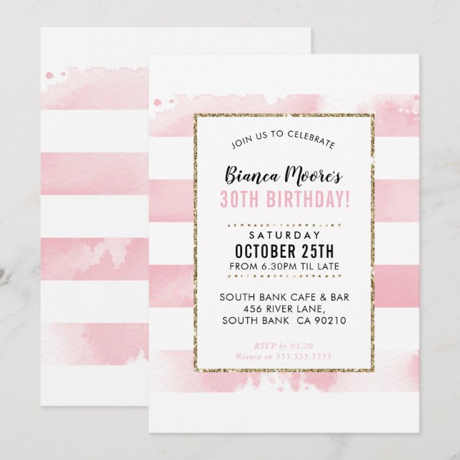 Invitación PARTIDO DE CUMPLEAÑOS INVITAR raya acuarela rosa d (Anverso / Reverso)