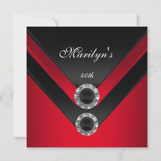 Invitación Partido de Cumpleaños Joya de Diamante Rojo Negro (Anverso)