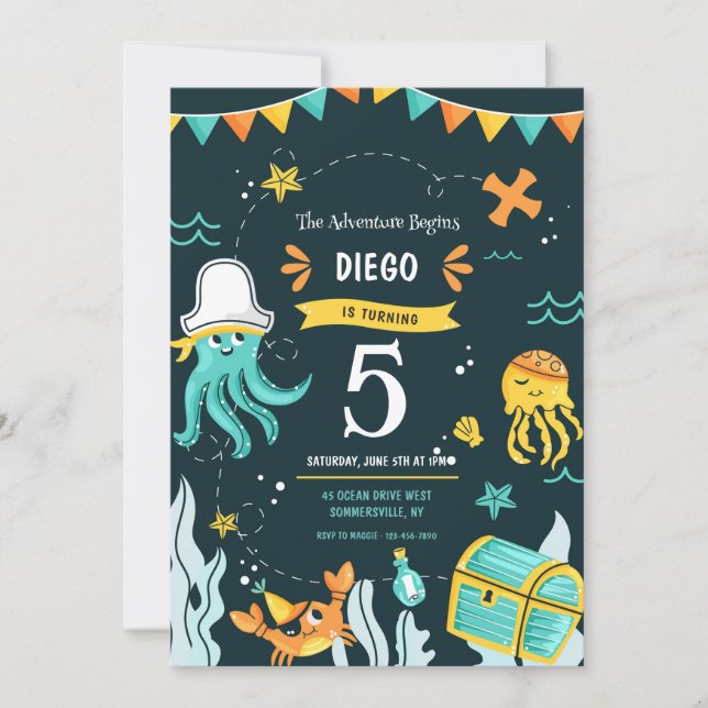 Invitación Partido de Cumpleaños Juvenil Pirata (Anverso)