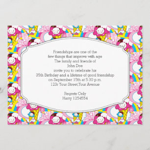 Invitación Partido de Cumpleaños Kawaii Ice Cream Uber Cute