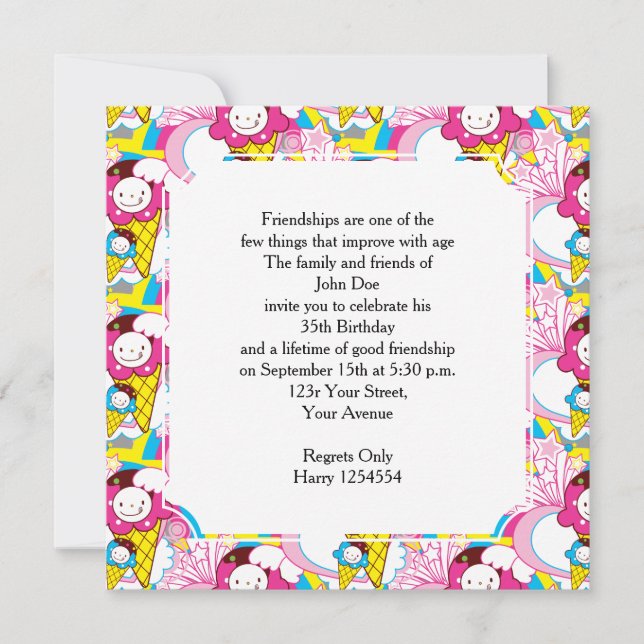 Invitación Partido de Cumpleaños Kawaii Ice Cream Uber Cute (Anverso)