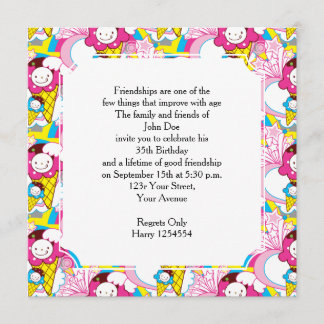 Invitación Partido de Cumpleaños Kawaii Ice Cream Uber Cute