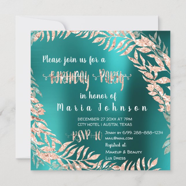 Invitación Partido de Cumpleaños Leafs Wrath Purpurina Rosa O (Anverso)