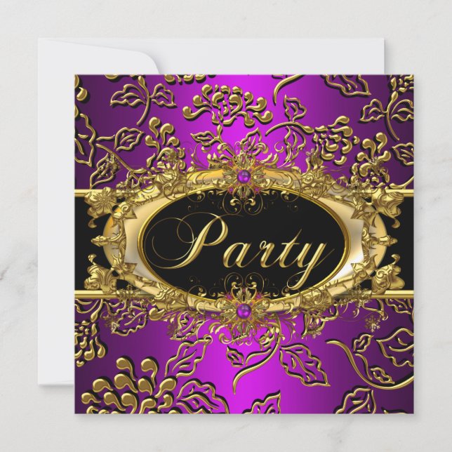 Invitación Partido de cumpleaños Magenta Damask Purple Pink G (Anverso)