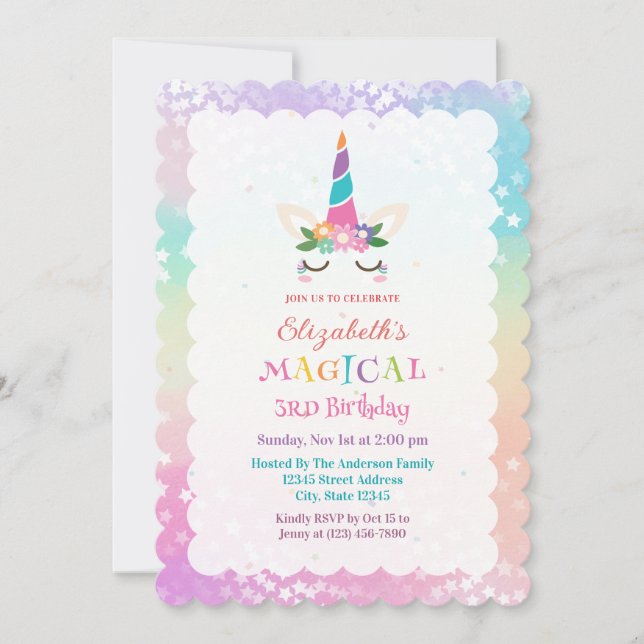 Invitación Partido de Cumpleaños Magnífico del Arcoiris de Un (Anverso)