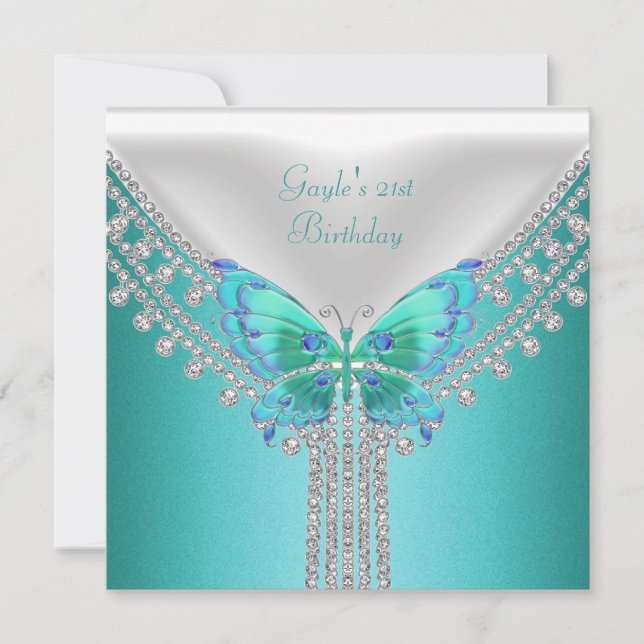 Invitación Partido de Cumpleaños Mariposa Blanca Azul Verde a (Anverso)