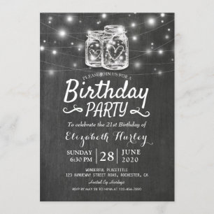 Invitación Partido de Cumpleaños Mason Jars String Lights Cha