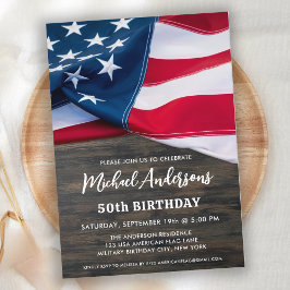 Invitación Partido de Cumpleaños Militar Bandera Estadouniden