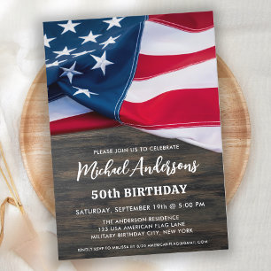 Invitación Partido de Cumpleaños Militar Bandera Estadouniden