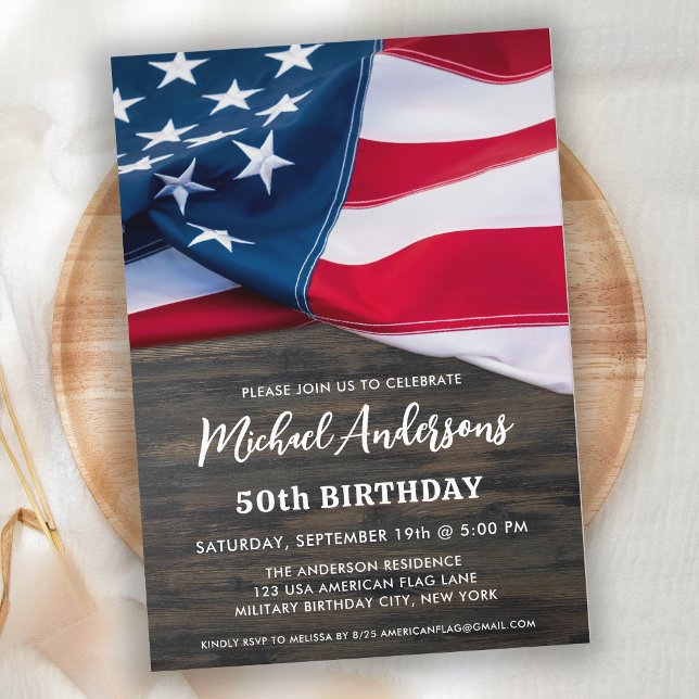 Invitación Partido de Cumpleaños Militar Bandera Estadouniden (Subido por el creador)