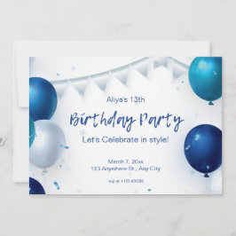 Invitación Partido de Cumpleaños Moderno Blanco y Azul