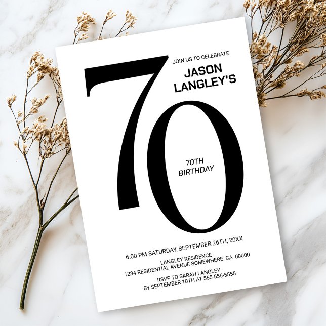 Invitación Partido de Cumpleaños Moderno Blanco y Negro 70 (Subido por el creador)