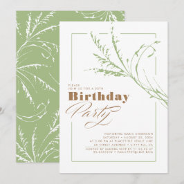 Invitación Partido de cumpleaños moderno Sage Green Pampas