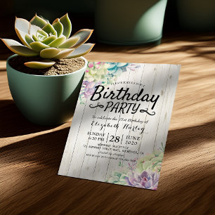 Invitación Partido de Cumpleaños Moderno Suculento Plantas Rú