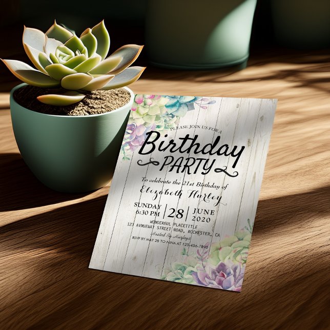 Invitación Partido de Cumpleaños Moderno Suculento Plantas Rú (Subido por el creador)