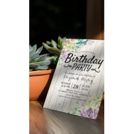 Invitación Partido de Cumpleaños Moderno Suculento Plantas Rú