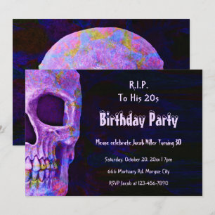 Invitación Partido de cumpleaños morado de cráneo gótico de s