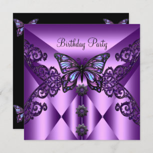 Invitación Partido de Cumpleaños Morple Lilac Butterfly