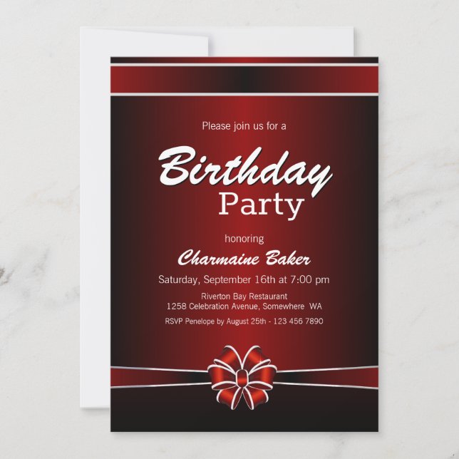 Invitación Partido de Cumpleaños Negro y Rojo (Anverso)