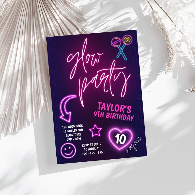 Invitación Partido de cumpleaños Neon, Fiesta brillante (Subido por el creador)