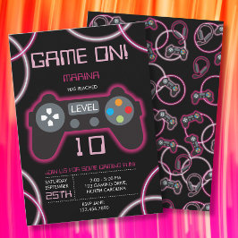 Invitación Partido de cumpleaños Neon Pink Chica