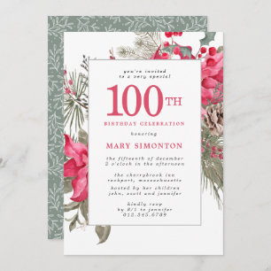 Invitación Partido de cumpleaños número 100 de Red Floral Poi