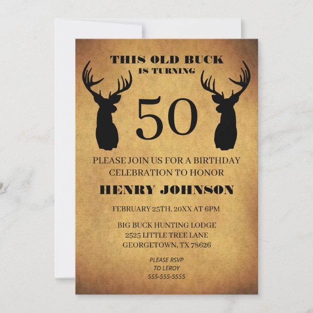 Invitación Partido de cumpleaños número 50 de Old Buck (Anverso)