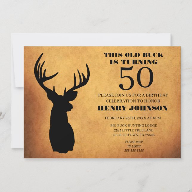 Invitación Partido de cumpleaños número 50 de Old Buck (Anverso)