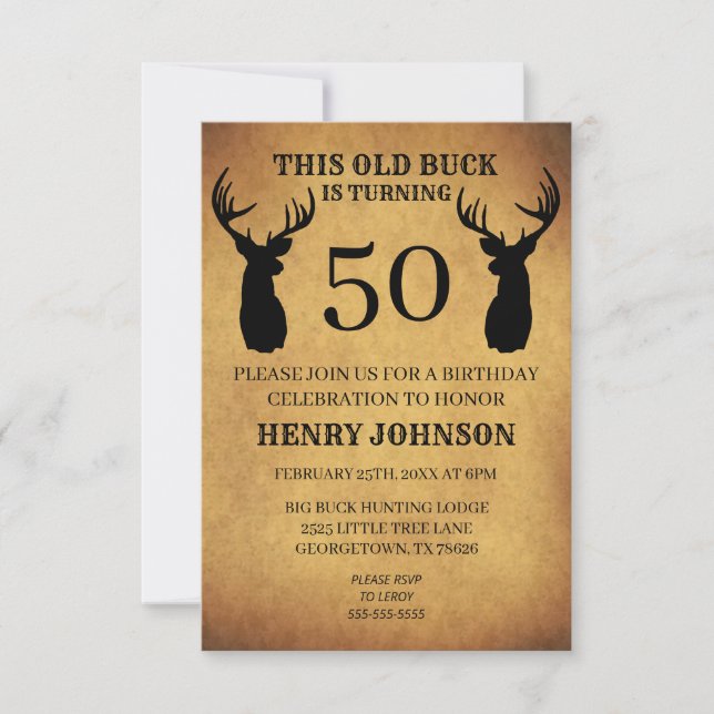 Invitación Partido de cumpleaños número 50 de Old Buck (Anverso)