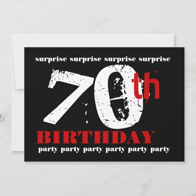 Invitación Partido de cumpleaños número 70 SORPRENDENTE, blan (Anverso)