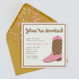 Invitación Partido de Cumpleaños Occidental de la Bota Rosa