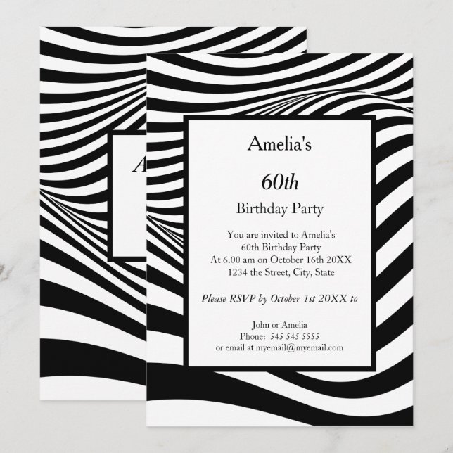Invitación Partido de Cumpleaños Ola Blanca Negra (Anverso / Reverso)