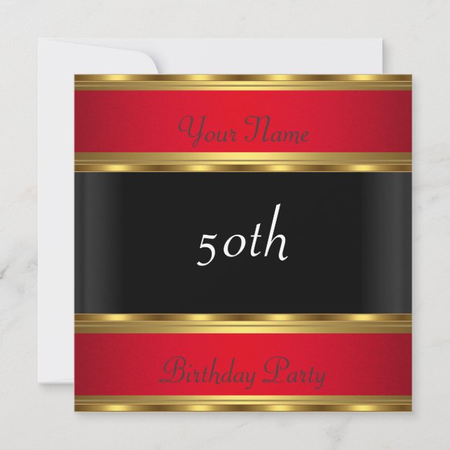 Invitación Partido de Cumpleaños Oro Negro Rojo (Anverso)