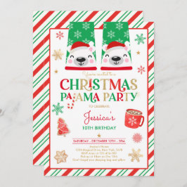 Invitación Partido de Cumpleaños Pajama, Navidades Rojos Y Or