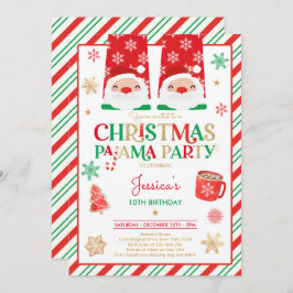 Invitación Partido de Cumpleaños Pajama, Navidades Rojos Y Or