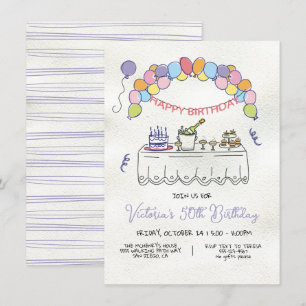 Invitación Partido de cumpleaños para adultos con mano dibuja