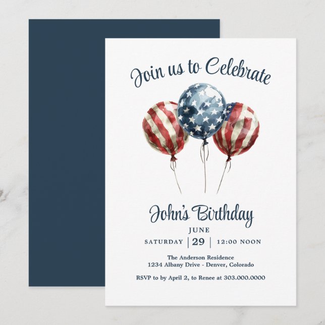 Invitación Partido de Cumpleaños Patriótico (Anverso / Reverso)