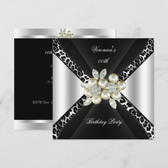 Invitación Partido de cumpleaños Pearl Jewel del Leopardo de  (Anverso / Reverso)
