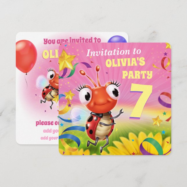 Invitación Partido de Cumpleaños personalizado invita a chica (Anverso / Reverso)