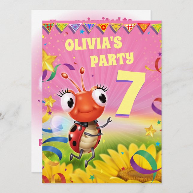 Invitación Partido de Cumpleaños personalizado invita a chica (Anverso / Reverso)