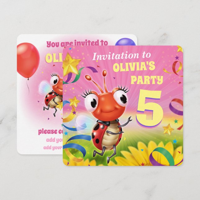 Invitación Partido de Cumpleaños personalizado invita a chica (Anverso / Reverso)