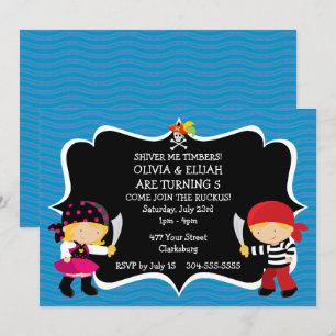 Invitación Partido de cumpleaños pirata de Chica de niños gem