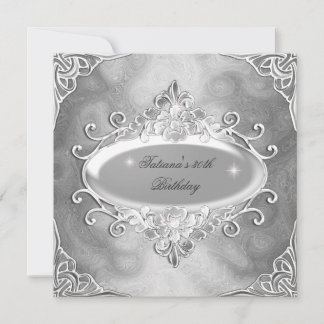 Invitación Partido De Cumpleaños Plata En Purpurina Metalizad